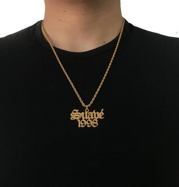 Ожерелья с именем и датой рождения, мужские персонализированные ювелирные изделия в стиле панк, староанглийское ожерелье с буквами, Collier Femme 20193795748