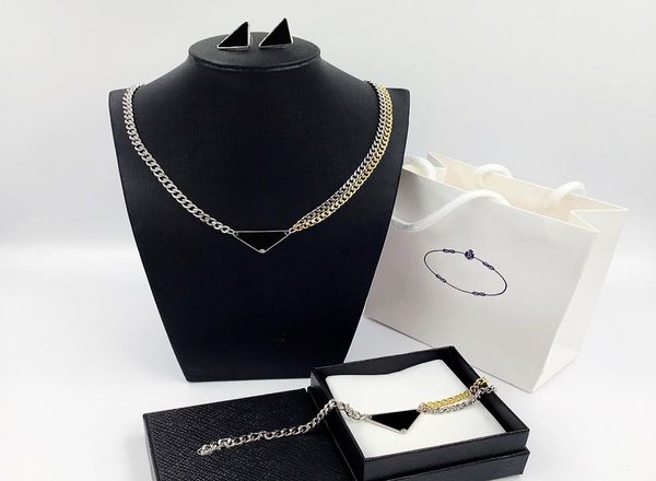 Designer hochwertige Halskette Gold Silber Doppelkette Herren Damen beliebte INS klassische Halskette umgekehrte Dreieck Anhänger Armband6668104