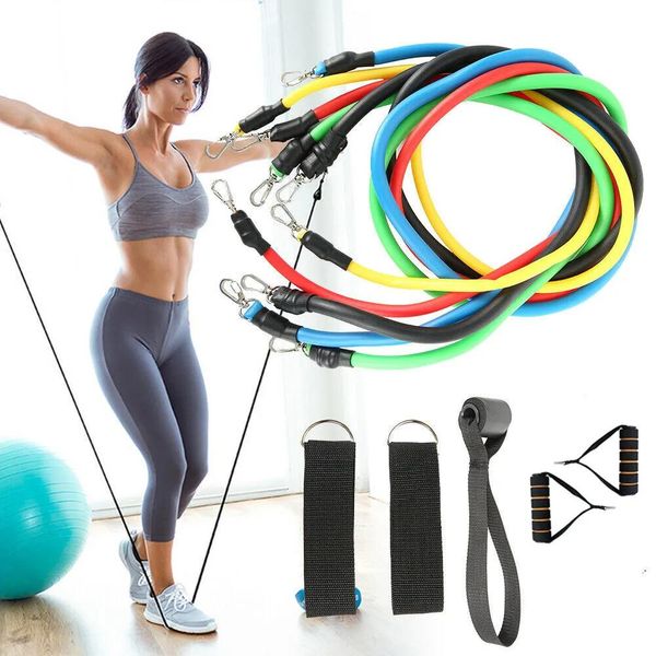 Fasce 11 pezzi Fitness Pull Rope Fasce di resistenza Latex Strength Attrezzatura da palestra Esercizi elastici per la casa Allenamento del corpo