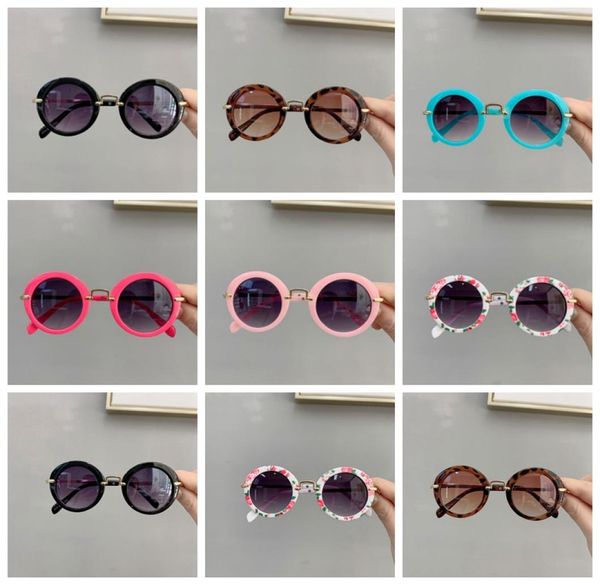 Детские солнцезащитные очки в стиле ретро, круглые очки для девочек, детские пляжные солнцезащитные очки, летние детские аксессуары, леопардовый цветок 6 Colo6645925
