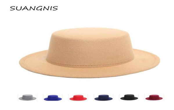 2021 Primavera Sombreros para hombre Fedoras Vintage Mujeres Niñas Fieltro Fedoras Flat Top Jazz Hat Europeo American Round Caps Bowler Hats261g6024958