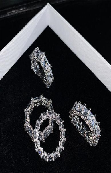 Ins Top Sell Brand Desgin Weddding Rings Gioielli di lusso Reale 925 Sterling Silver Princess Cut White Topaz Party CZ Diamond Women E9300102