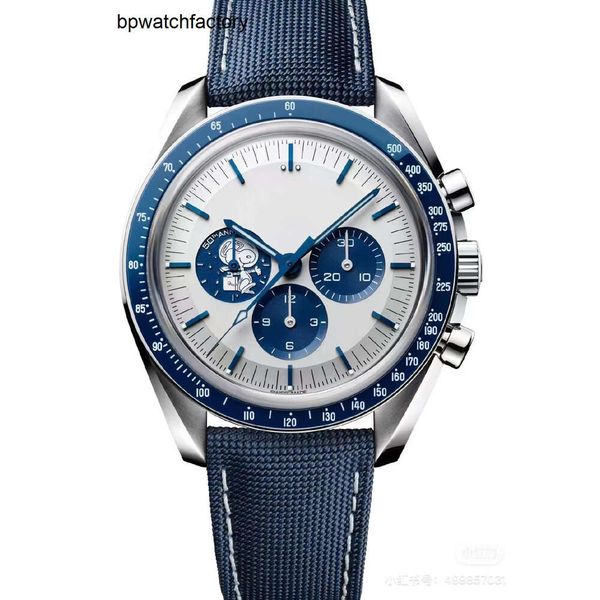Omegawatch Relógio Mostrador Mecânico 42mm Anel de Cerâmica Azul Masculino Boca Movimento Super Avançado Encadeamento Manual Nave Espacial Energia Cinética Multi-função