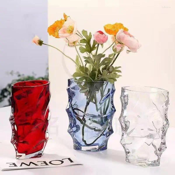 Vasos nórdico ins estilo vaso de vidro decoração luz luxo diamante premium sentido sala de estar transparente flor plantador mesa