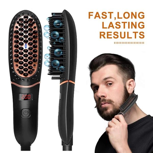 Piastre per piastre per capelli Spazzola per capelli per barba Spazzola per capelli in ceramica con display LCD elettrico di vendita caldo Pettine dritto per barba