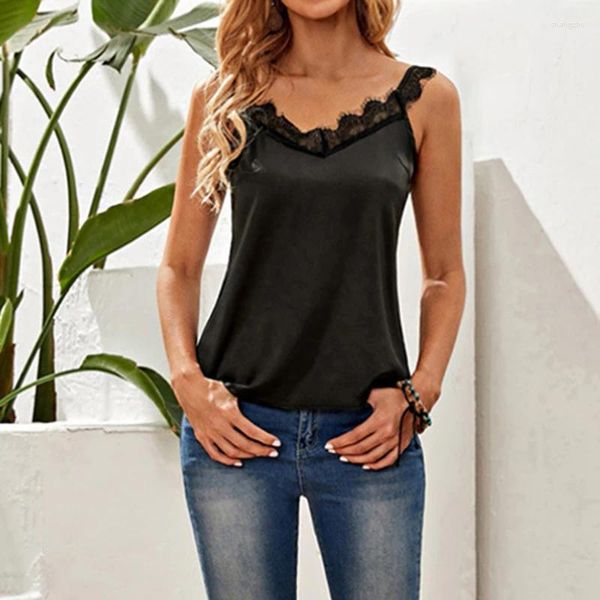 Kadın Tankları EST Yaz Kızı Kadın Dantel Top Tank Camisole Cami Gömlek Bayanlar Seksi İnce Yelek Üstleri Kolsuz T-Shirt Siyah Blusas Mujer