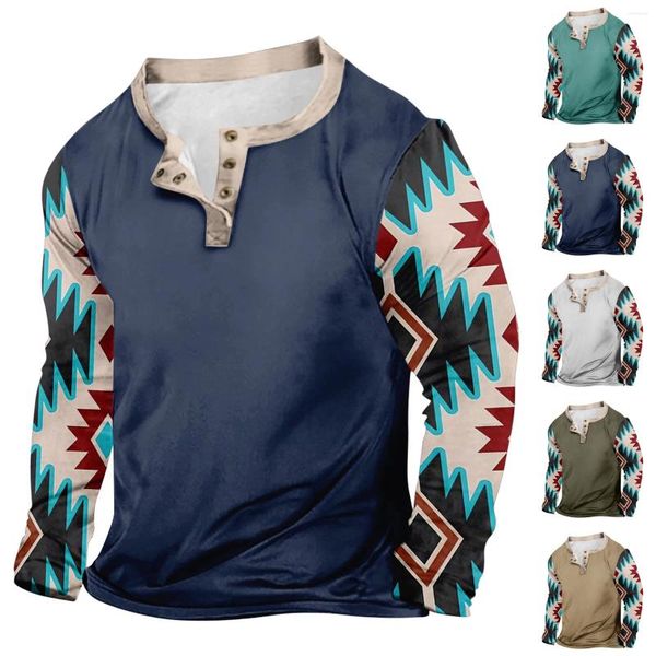 Magliette da uomo Outdoor Vintage Scollo a V Bottone Manica lunga T-shirt sportiva di moda Modello di temperamento semplice di alta qualità Ropa De Hombre