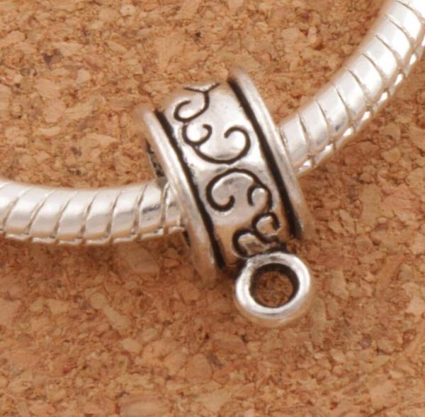 Legierungs-Blume, runde Anschlüsse, Anhänger, Bügel, großes Loch, Perlen, 200 Stück, antikes Silber, passend für europäisches Charm-Armband L736, 129 x 6 mm, 4413870