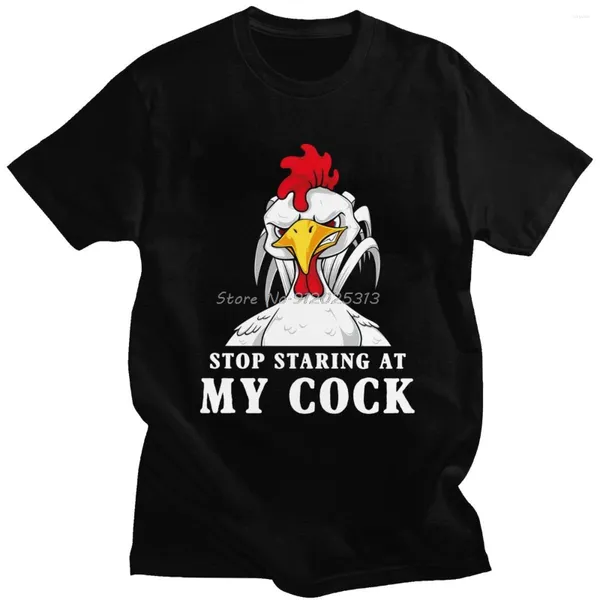 T-shirt da uomo Novità Stop Staring My Cock T-shirt da uomo a maniche corte Grafica divertente T-shirt da regalo con pollo Girocollo in puro cotone Casual