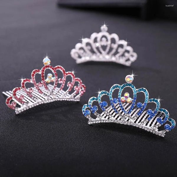 Grampos de cabelo crianças tiara 16 dentes menina pente de retenção de cor cocar com strass coloridos para festa de aniversário mostra vestir-se ml