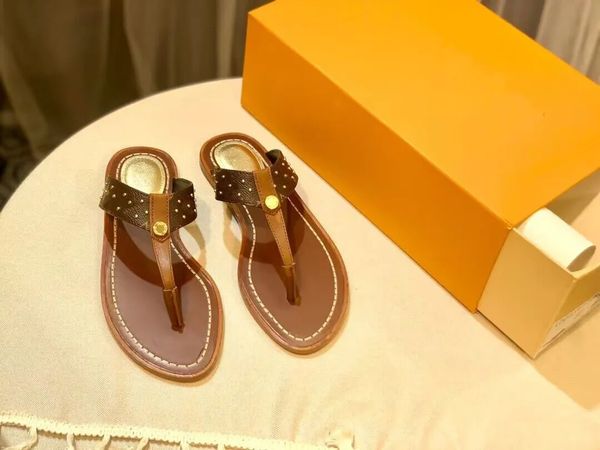 Signer de luxo Lock It Flat Mule Mulheres chinelo sandália de couro marrom estrela verão sandália apartamentos flip flop praia ao ar livre chinelos casuais com caixa 35-43