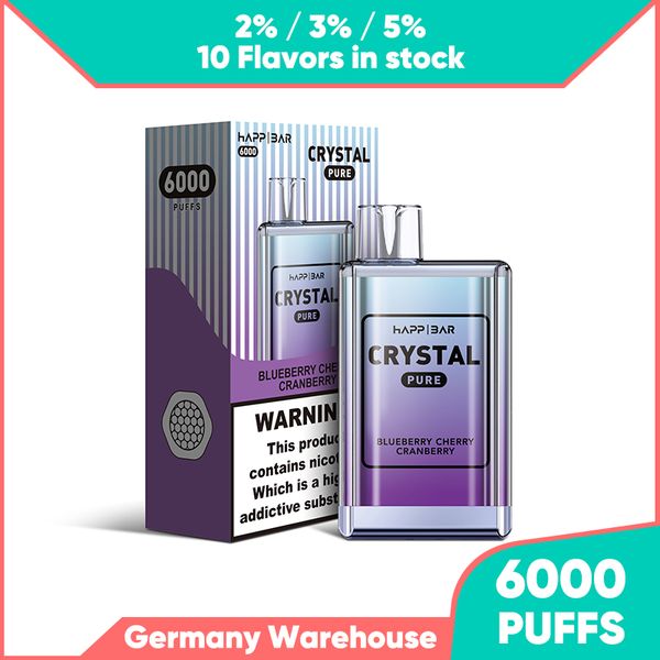 Original Happ Bar Crystal Box 6000 Puffs Vape Einweg-E-Zigaretten 6k 7k Puff Vapes Mesh Coil 2% E-Juice Desechables Vapers 1500mAh Batterie Einweg-Zigaretten EU