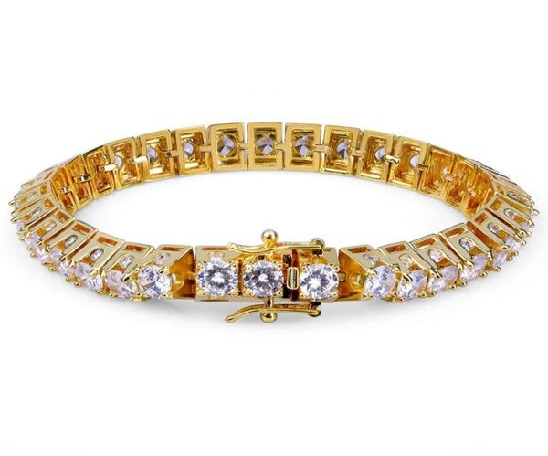 18-каратное золото и белое золото с покрытием Hiphop CZ Zirconia Дизайнерский теннисный браслет Принцесса с бриллиантами наручные цепи для мужчин Хип-хоп рэпер Je3130229