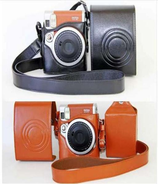 Черный коричневый чехол из искусственной кожи для Fuji Fujifilm Instax Mini 90, сумка для цифровой фотокамеры с ремешком5921962