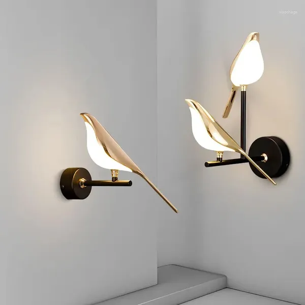 Lampada da parete Moderna Gazza Pannelli di uccelli Decorazione della camera da letto Luci domestiche per soggiorno Specchio da bagno Lampada da casa