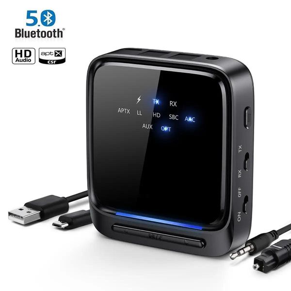 Conectores bluetoothcompatível bt5.0 transmissor receptor sem fio adaptador de áudio sem perdas hd ll para tv carro portátil estéreo fone de ouvido alto-falante