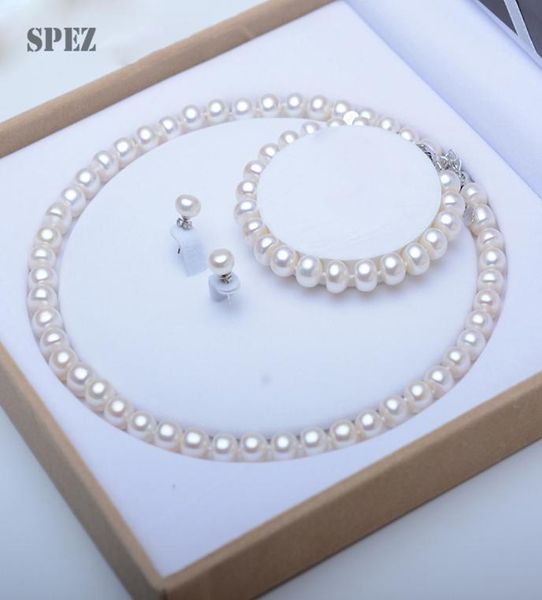 Set di gioielli di perle Set di perle d'acqua dolce naturali autentiche Set di orecchini in argento sterling 925 con collana di perle per le donne Regalo SPEZ C2693138