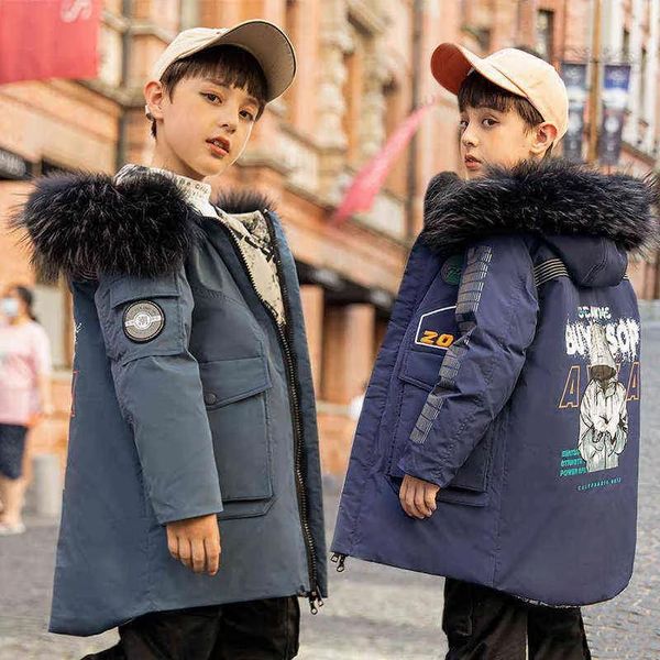 Coat 30 Sınıf Çocuk Kış Ceket Yeni Kalın Sıcak Çocuklar Moda Erkekler İçin Moda Ceket Gerçek Kürk Bebek Erkekler Snowsuit Giysileri J2207