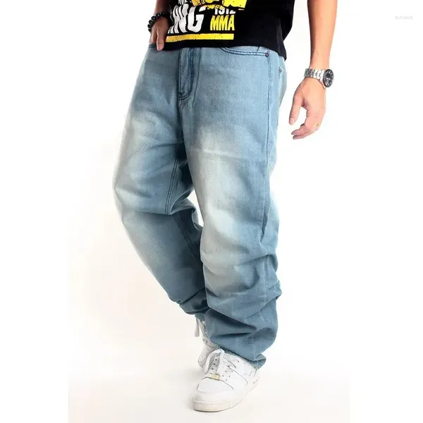 Jeans masculinos moda solta hip hop homens rap baggy maré marca luz azul casual skate hiphop hip-hop calças