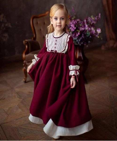 Girl039s платья 012Y для маленьких девочек, осень-зима, кружевное бордовое, бордовое длинное платье на Рождество, день рождения4139703