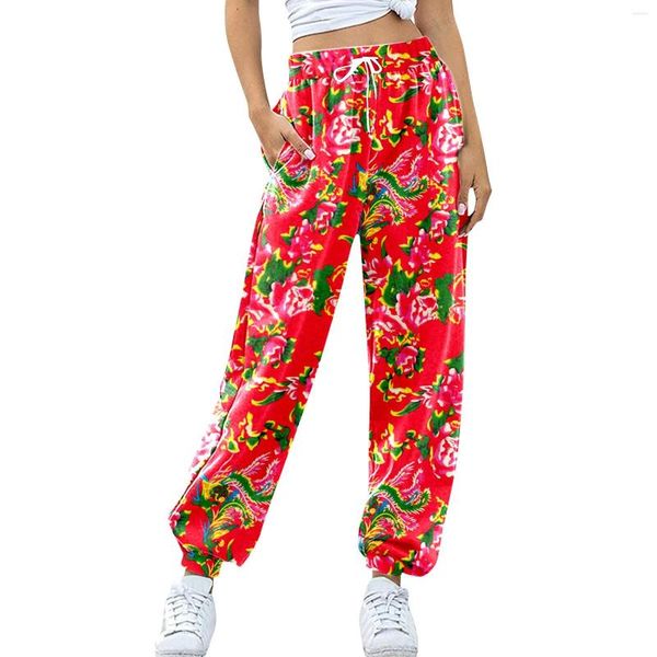 Frauen Hosen 2024 Chinesische Blumen Vintage Baumwolle Hosen Männer Nationalen Blume Druck Harajuku Harem Beiläufige Lose Retro