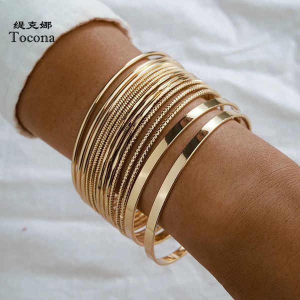 Tocona Punk Gold Farbe Armbänder für Frauen Trendy Legierung Metall Armreif Böhmischen Schmuck Zubehör Geschenk Großhandel 15165 231226