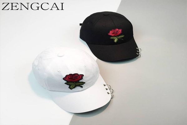 ZENGCAI Snapback Caps Unisex Ring Gebogen Hoeden Caps Mannen Vrouwen Baseball Cap met Ringen Retro Rose Bloemen Papa Hoed Vrije tijd Gorra6724950