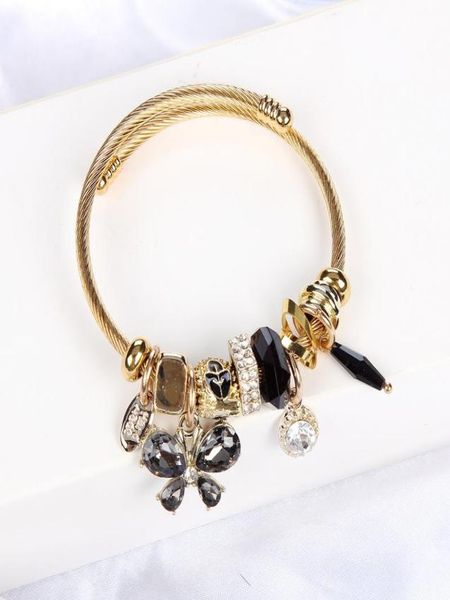 Nette Schmetterling Strass Anhänger Armbänder Armreifen Edelstahl Geometrie Kristall Perlen Kinder Frauen Charme Armreif Schmuck4602656