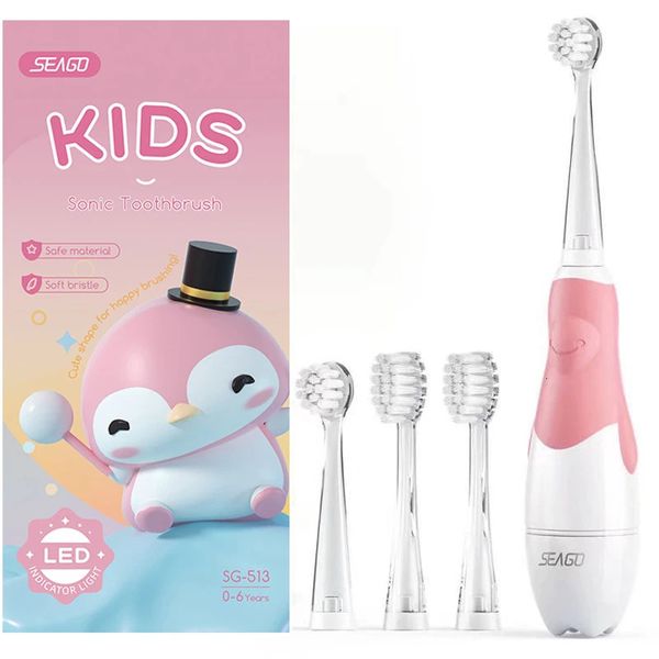 Seago bebek elektrik diş fırçası 0 ila 3 yaş için sonik diş fırçası LED ışık fırçası akıllı zamanlayıcı su geçirmez IPX7 Bebek Hediyesi SG513 231225
