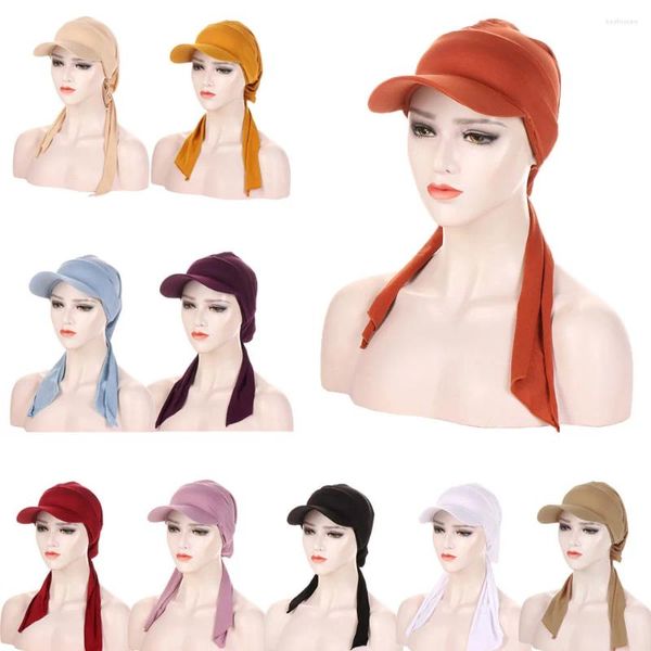 Abbigliamento etnico Cappello turbante da donna Cappello da baseball Cappellino parasole a tesa larga Cappellino da esterno femminile Sciarpa morbida Foulard Hijab Turbante Mujer