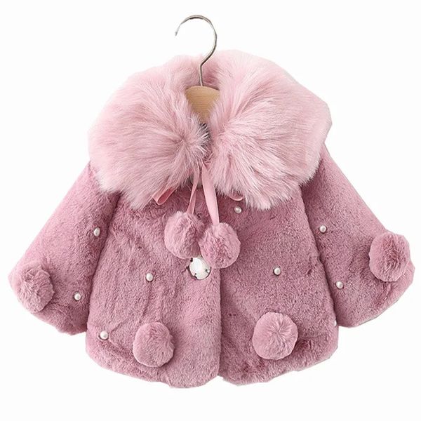 Inverno nato Neonate Infantile Cappotto di pelliccia Vestiti Couverture Colletto 3 6 12 18 24 Mesi Giacca Spessa Mantello Caldo Capretto Bambini 231226