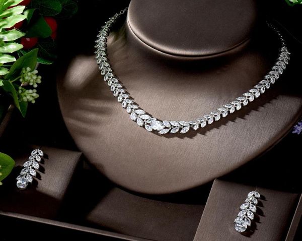 Серьги Ожерелье HIBRIDE Высочайшее качество Маркиза огранки CZ Цирконий Свадебный и комплект Свадебное платье для выпускного вечера Ювелирные изделия Bijoux N12805613322