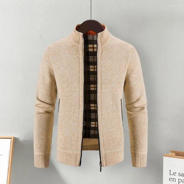 Maglioni da uomo Maglione da uomo primaverile Elegante cardigan con zip intera con tasche Tinta unita lavorato a maglia per abiti da allenamento casual lunghi