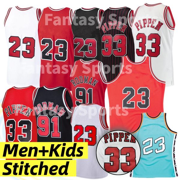 Retro Basquete # 23 Red Jerseys Retro 91 Dennis Rodman Pippen 33 Reminiscência Juventude Costurada Jersey Mens Meninos Camisas de Basquete 1997-98 1996 All Star Carolina do Norte 23