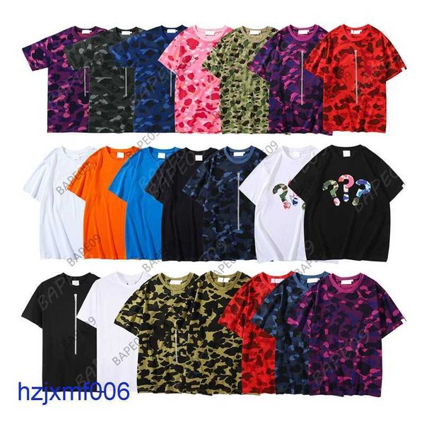 Q091 Herren-T-Shirts, Herren-T-Shirts, Designer, Sommer, lockeres Hai-gedrucktes Camouflage-Kurzarm-High-Street-Casual-T-Shirt für Männer und Frauen
