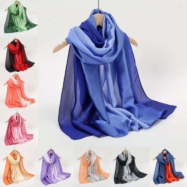 Bufandas Moda Gradiente Seda Satén Hijab Ombre Bufanda Musulmana Señora Mantón largo Wrap Pañuelo de alta calidad Diadema Turbante Foulard