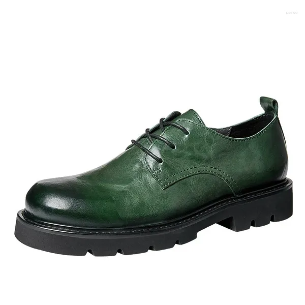 Sapatos de vestido Real Couro Mens Casual Negócios Luxo Qualidade Reteo Handmade Genuíno 2023 Verde Oxfords Social Formal Homem