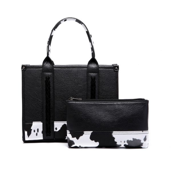 Cowhide Handtasche für Frauen PU Leder Schlepptiefe Totentaschen mit Kupplungspur