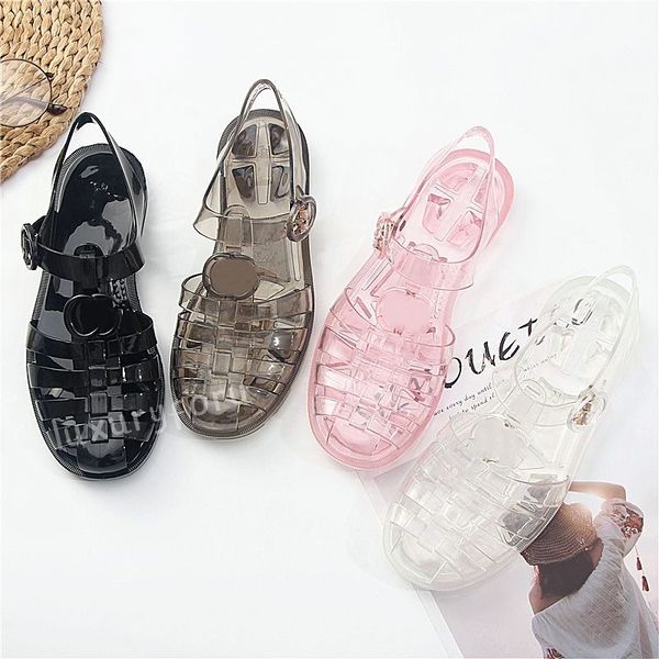 2024 Tasarımcı Sandalet Jöle Sandal Kauçuk Terlik Moda Düz Toka Kauçuk Ayakkabı Flip Flops Kadın Lüksleri Açık Roman Şeffaf Ayakkabı