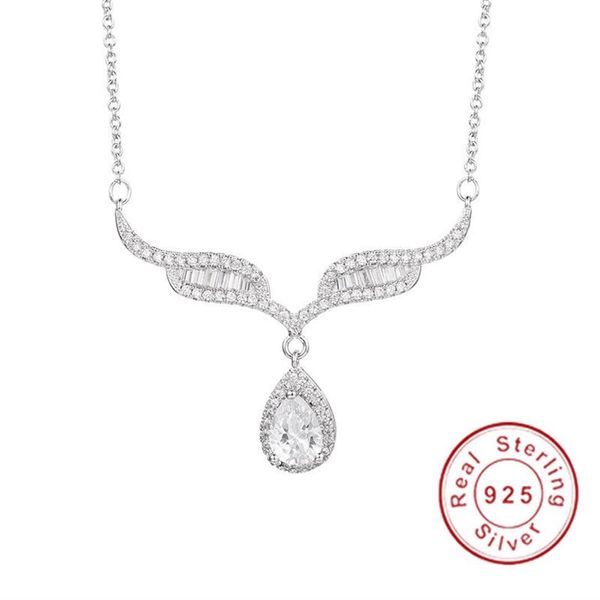 Marke 925 Sterling Silber Engelsflügel 2ct SONA DIAMANT Halsketten Wassertropfen Anhänger Halskette Luxus Hochzeit Schmuck für women237s