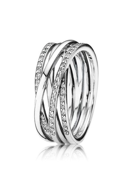 Authentischer 925er Sterlingsilber-Luxusring für Damen, Schmuck für P, glitzernder Ring mit polierten Linien, Verlobungsring, Originalverpackung, Sets 1675293