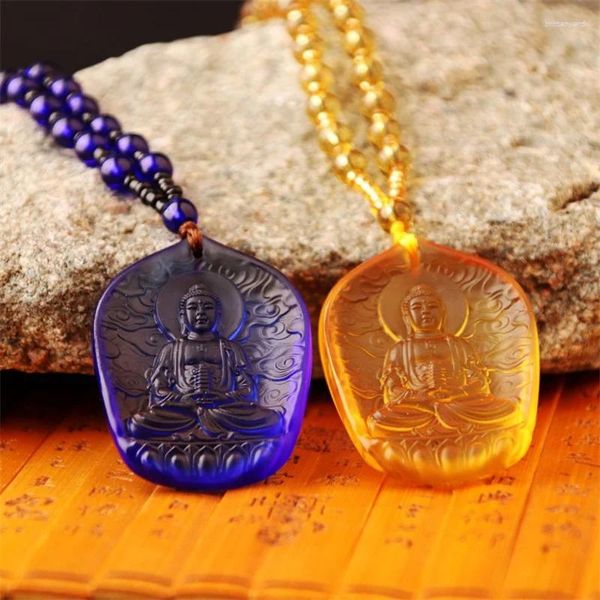 Collane con ciondolo Liuli Crystal Buddha Tara verde Amuleto Charms Buddismo tibetano Religione Perline Collana di vetro