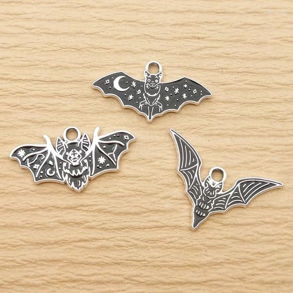 Encantos 10 pçs bat charme para fazer jóias esmalte colar pingente chaveiro telefone diy suprimentos metal artesanato acessórios branco banhado