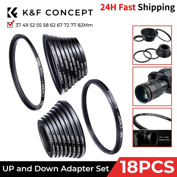 K F Concept 18pcs filtro de lente de câmera conjunto de anel adaptador step updown 3782mm 8237mm para DSLR 231226