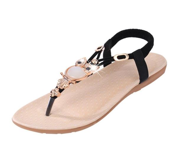 Fashion women shoes sandals Bohemian Women039s slides Owl Beaded Flat Clip Toe Sand Beach Whole 3985382