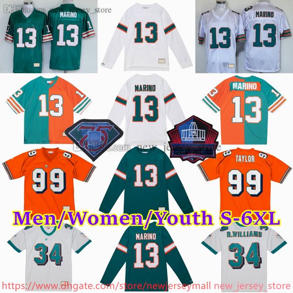 Personalizado S-6XL Retrocesso 1966-1999 Futebol 13 Dan Marino Jersey Stitch 23 Ronnie Brown 34 Ricky Williams 54 Zach Thomas 78 Richmond Webb 73 Bob Baumhower 99 Jason Taylor