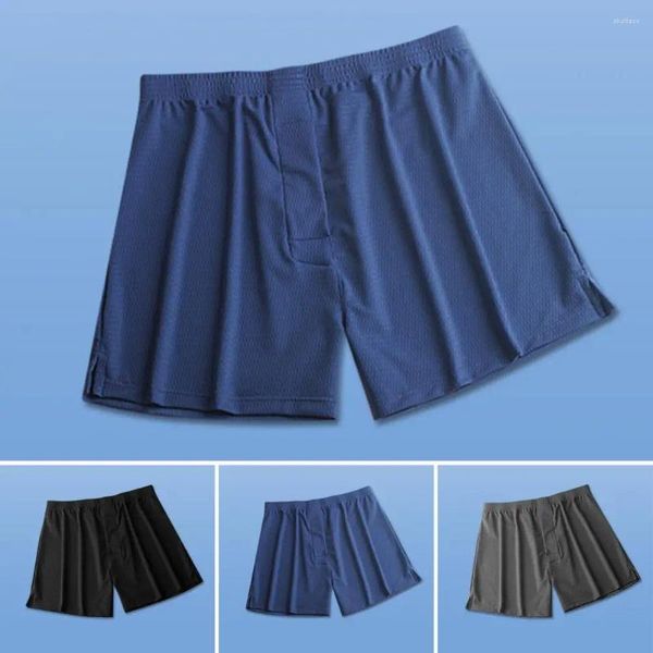 Underpants mid-rise cintura elástica gelo seda respirável buracos dormir shorts homens verão casual calças de pijama curtas