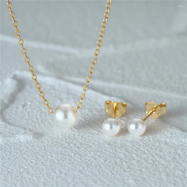 Orecchini con perno BOAKO 925 gioielli in argento sterling con perle Set elegante collana di perle estive per le donne Boucle Oreille Femme Ete 2023