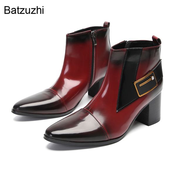 Batzuzhi POP Herrenstiefel im italienischen Stil, personalisierte Lederstiefeletten, Herrenschuhe aus echtem Leder, weinrot, spitze Zehenpartie, EU38–46