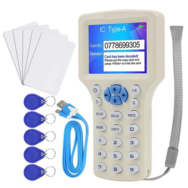 RFID Reader Writer Duplicator 10 Frequenz NFC Smart Card Programmer 125KHz 13 56MHz verschlüsselt Decoder SCHREIBENSBREIDE Key USB 231226